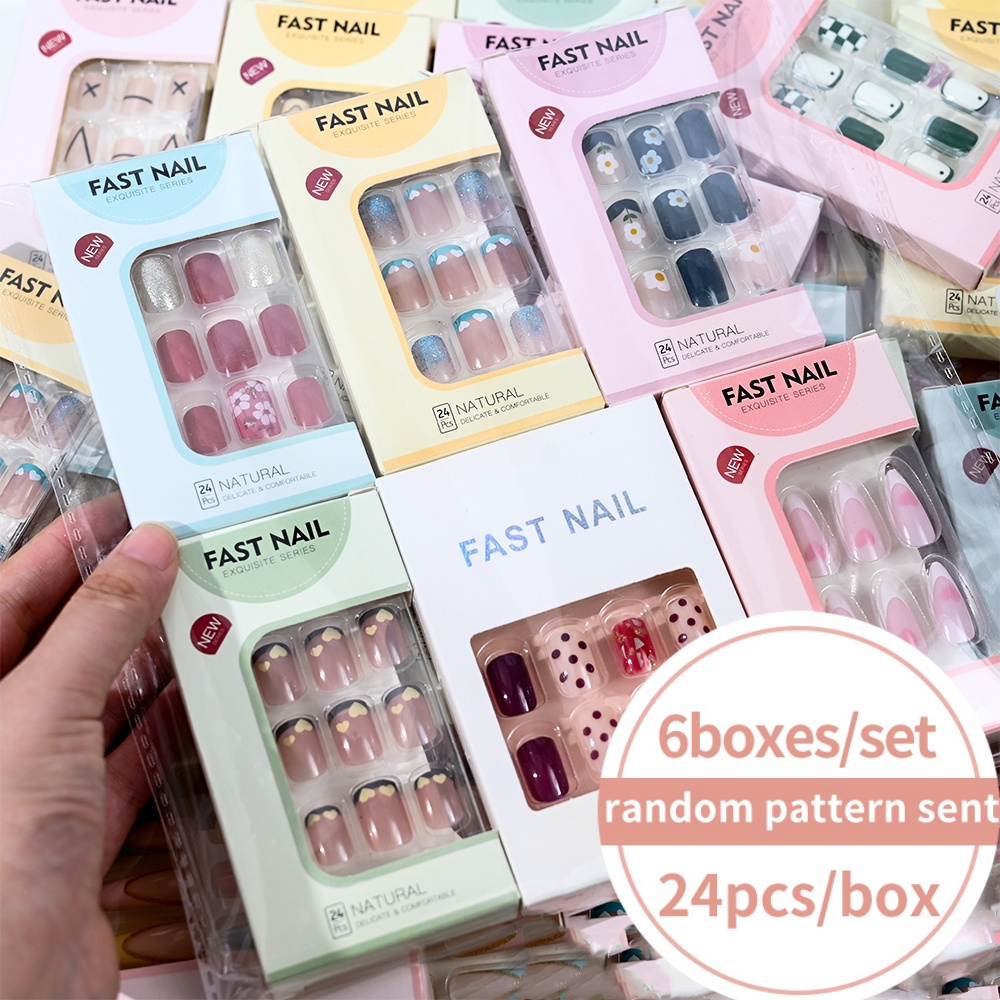 Press On Nail Set - 6 dozen/set korte vierkante nepnagels met