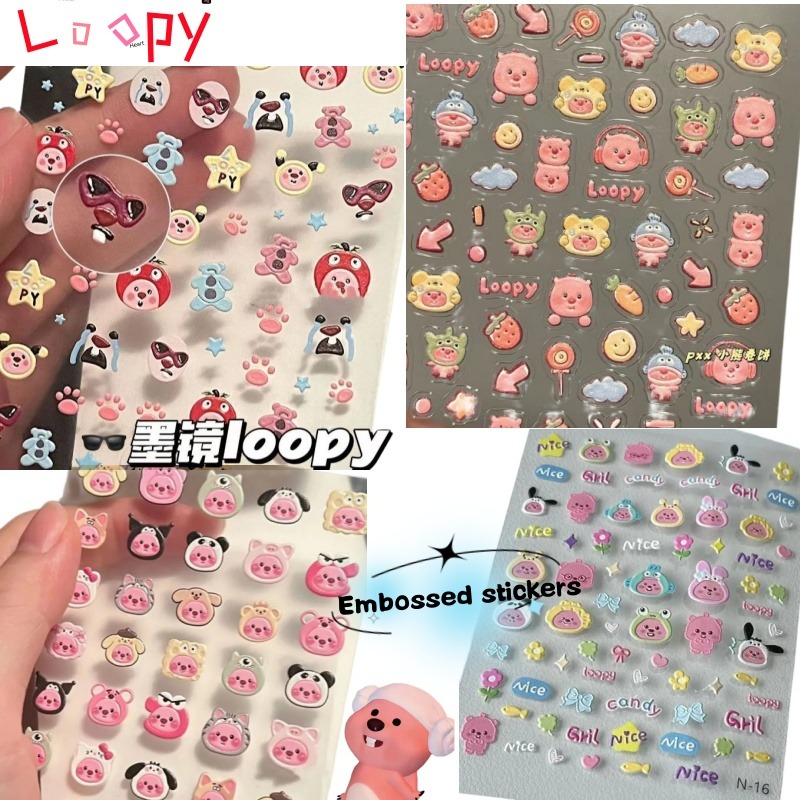 Nail Art Nail Art - Loopy 3D reliëfsticker, transparante DIY-sticker, schattige