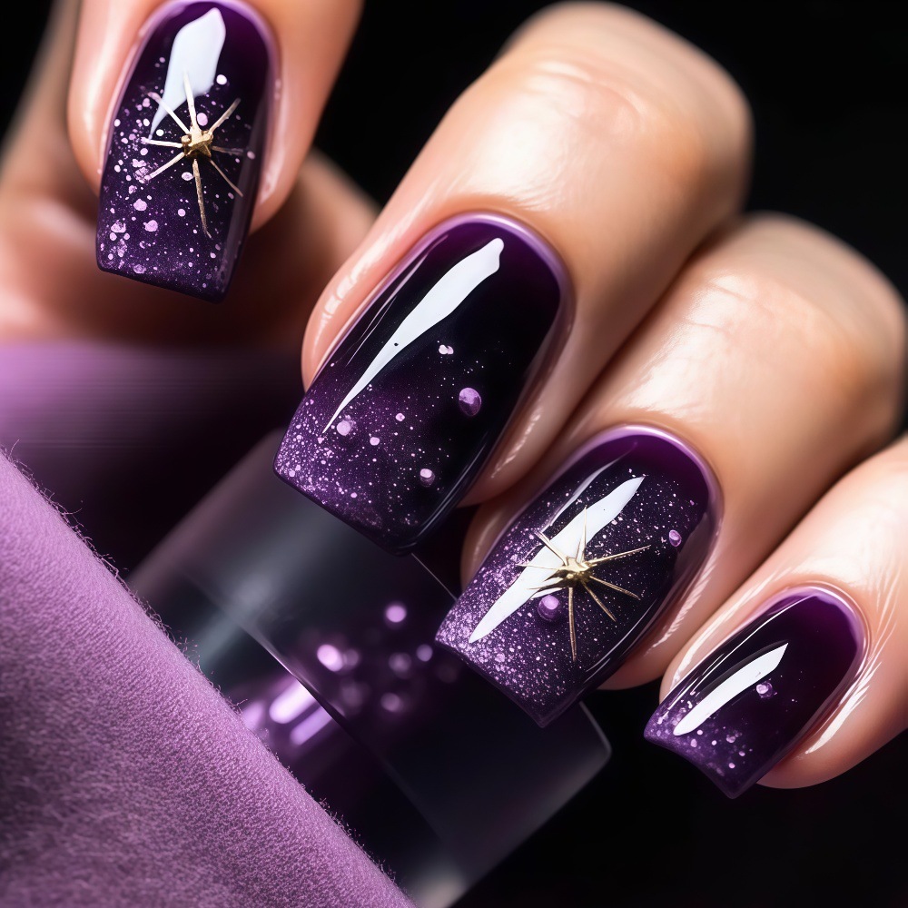 Press On Nail Set - Korte medium nepnagels, gradiënt paars-blauw, vierkante