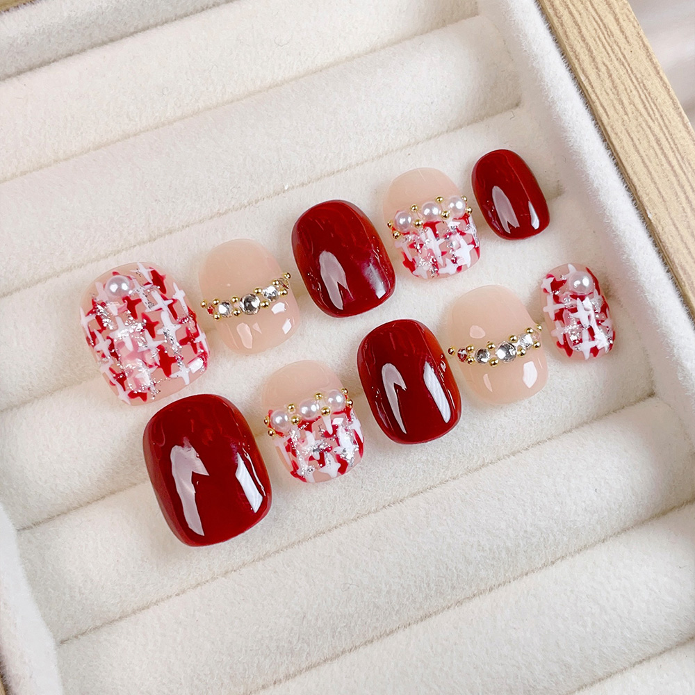 Press On Nail Set - 10 stuks korte vierkante ronde handgemaakte