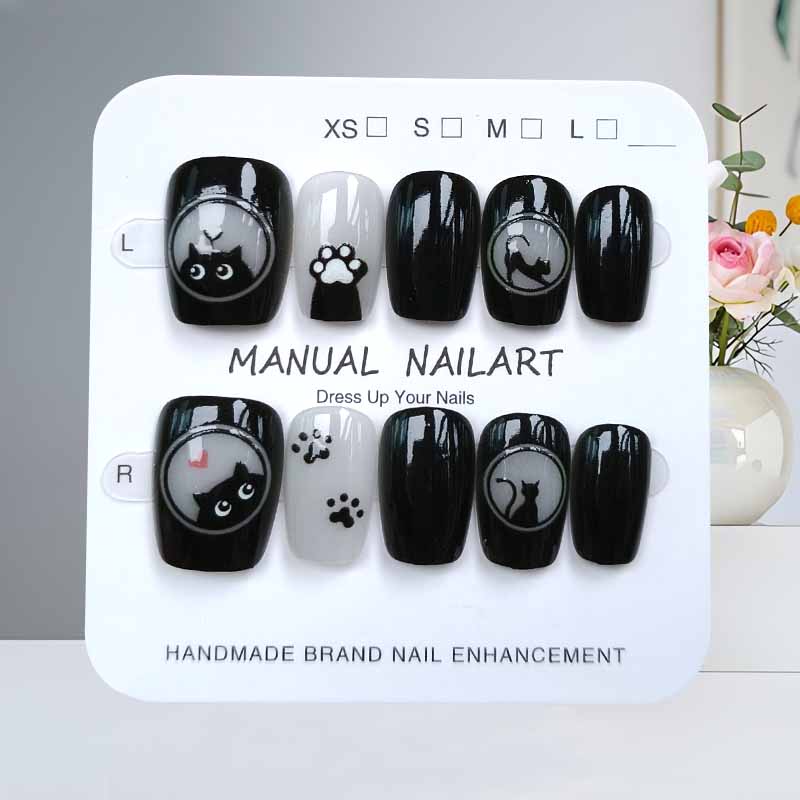 Nail Art Eye Cat - 10 stuks leuke cartoon zwarte kat