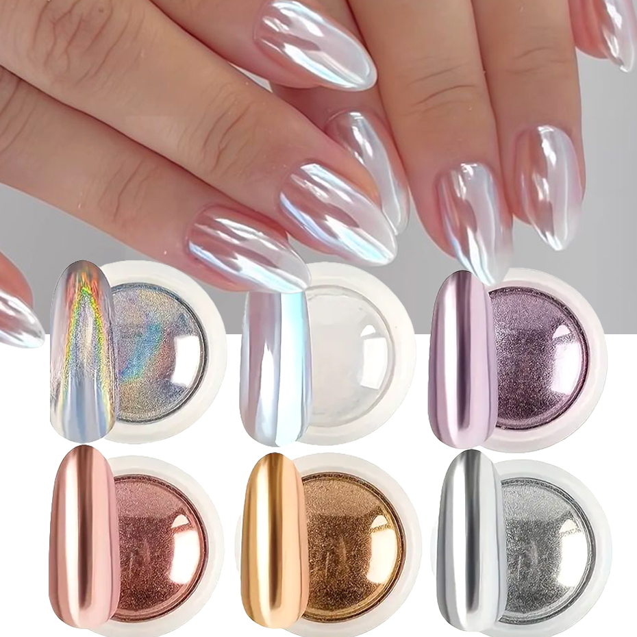 6 stuks chroom spiegelwit nage - Nail Glitter Chrome recensie en prijs