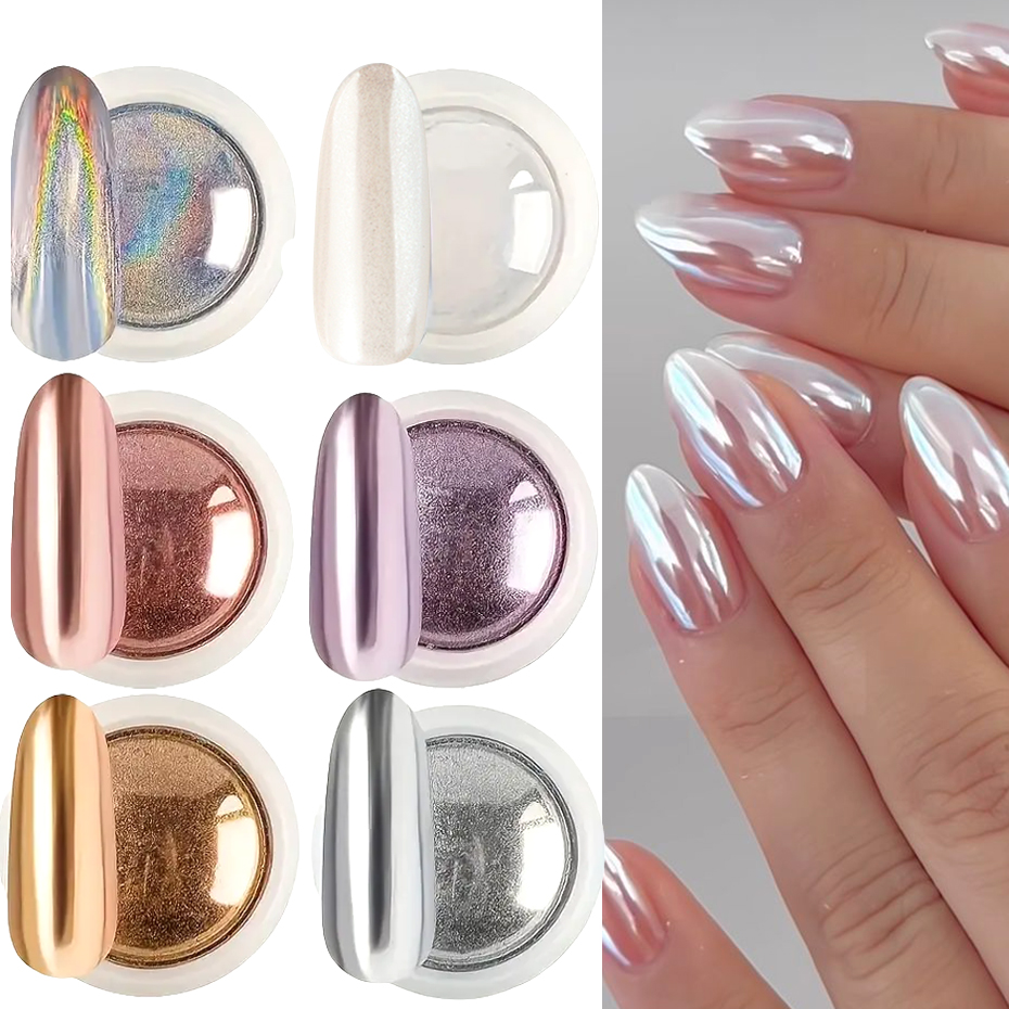 6 stuks chroom spiegelwit nage - Nail Glitter Chrome recensie en prijs