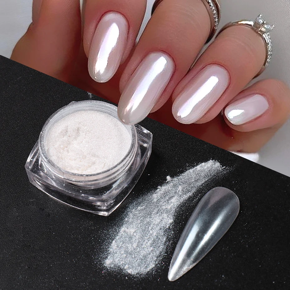 Witte Parel Spiegel Maanlicht  - Nail Glitter Chrome recensie en prijs