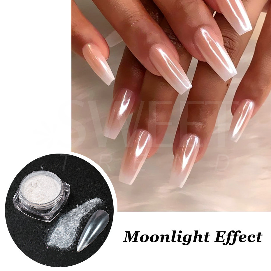 Witte Parel Spiegel Maanlicht  - Nail Glitter Chrome recensie en prijs